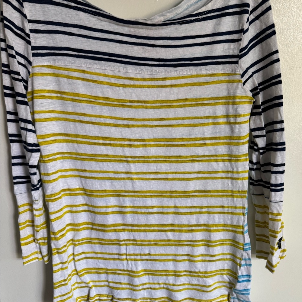 Tory Burch Women’s Long Sleeve Linen Shirt in Yellow and Blue Stripes